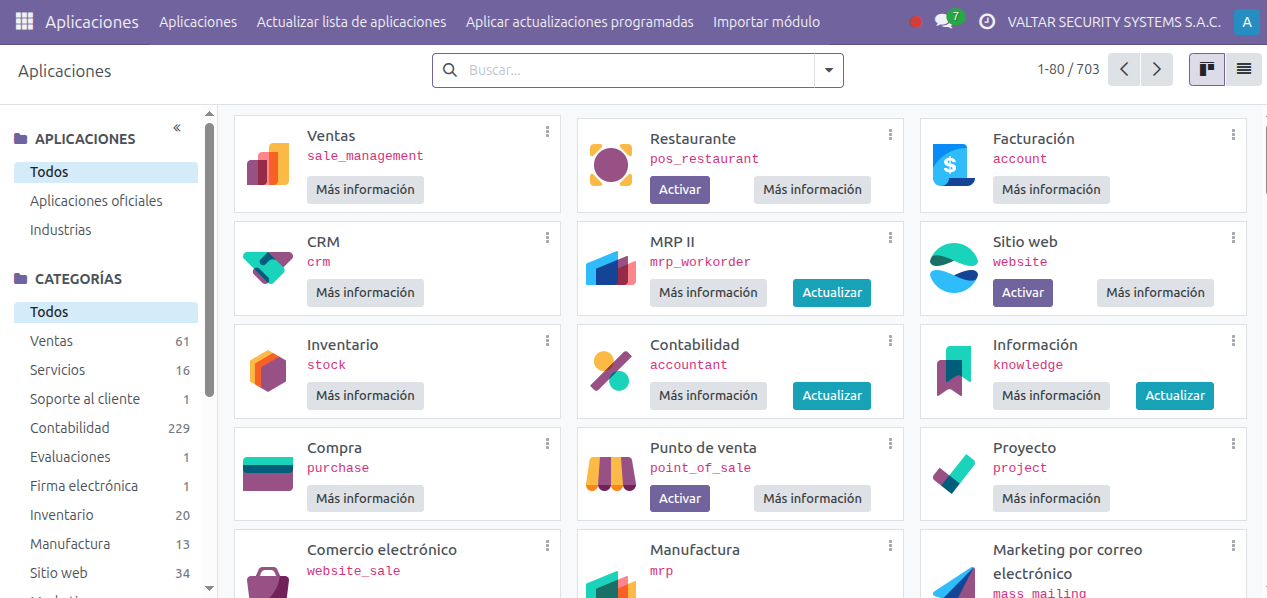 ERP Odoo 18 de Valtar Security